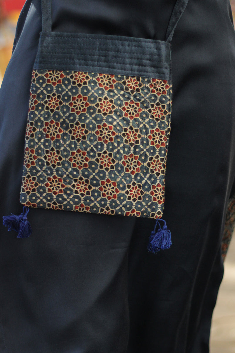 Fabric Sling Bag | Ajrakh Mashru | Indigo Trellis