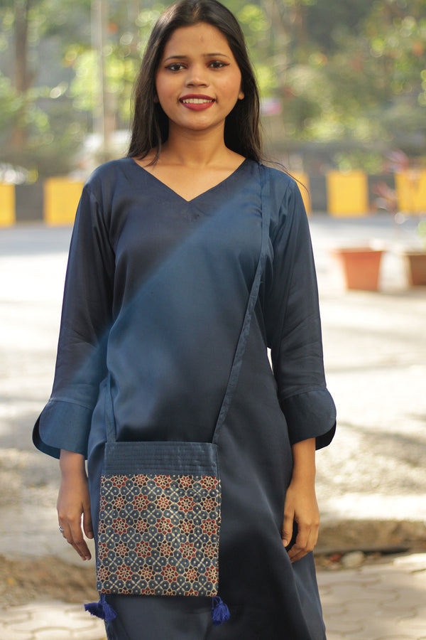 Fabric Sling Bag | Ajrakh Mashru | Indigo Trellis