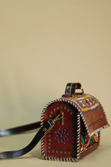 Kutchi Leather Box Bag | Mirrorwork Sling | Multicolour
