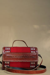 Kutchi Leather Box Bag | Leirum Phee Sling |  Red