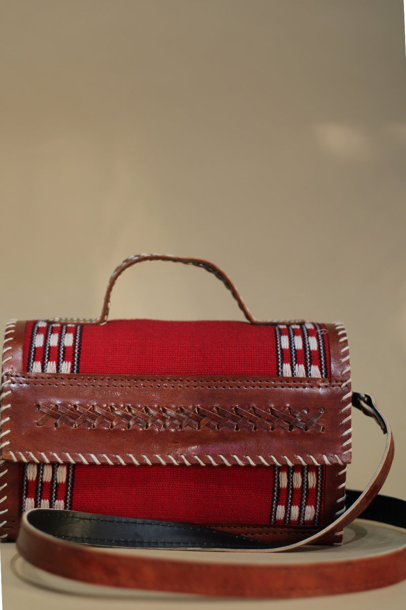 Kutchi Leather Box Bag | Leirum Phee Sling |  Red