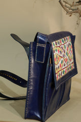 Kutchi Leather Bag | Mirrorwork Sling Bag | Blue