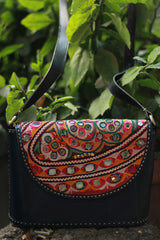 Handcrafted Kutch Leather Bag | Mirrorwork | Blue