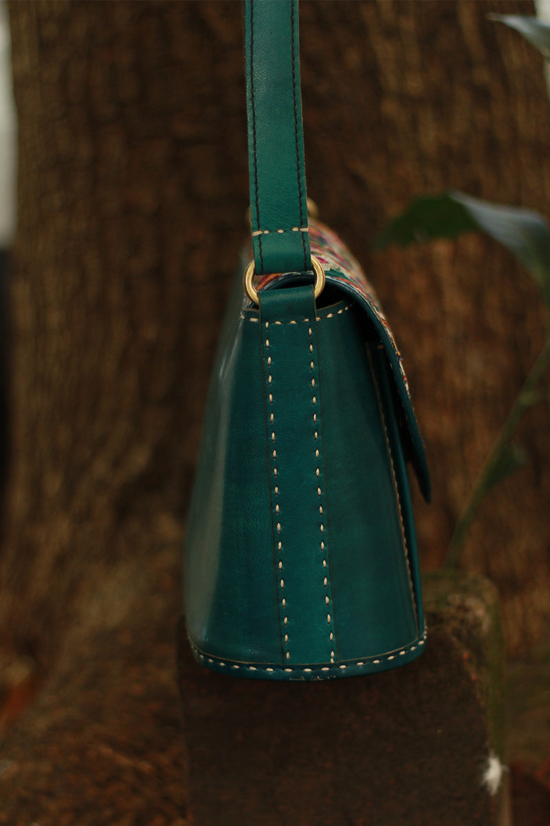 Handcrafted Kutch Leather Bag | Mirrorwork | Teal