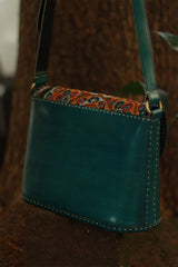 Handcrafted Kutch Leather Bag | Mirrorwork | Teal