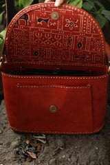 Handcrafted Kutch Leather Bag | Mirrorwork | Brown
