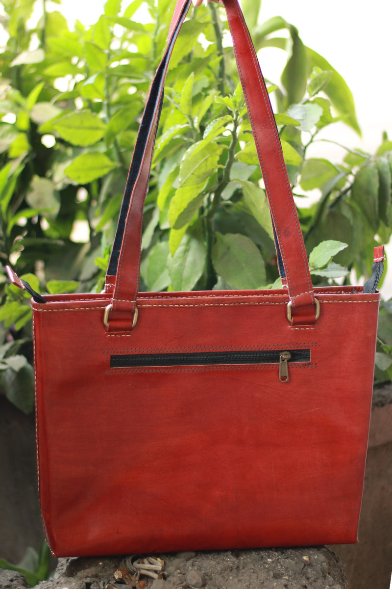 Handcrafted Kutch Leather Bag | Mirrorwork | Brown