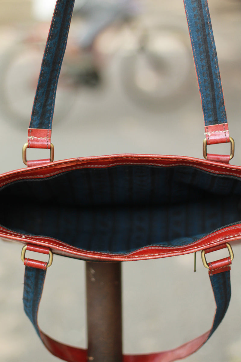 Handcrafted Kutch Leather Bag | Mirrorwork | Brown