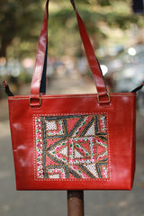 Handcrafted Kutch Leather Bag | Mirrorwork | Brown