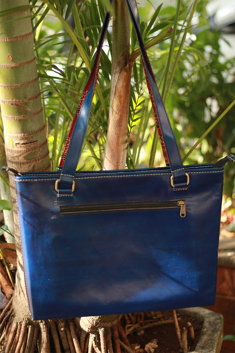 Handcrafted Kutch Leather Bag | Mirrorwork | Blue