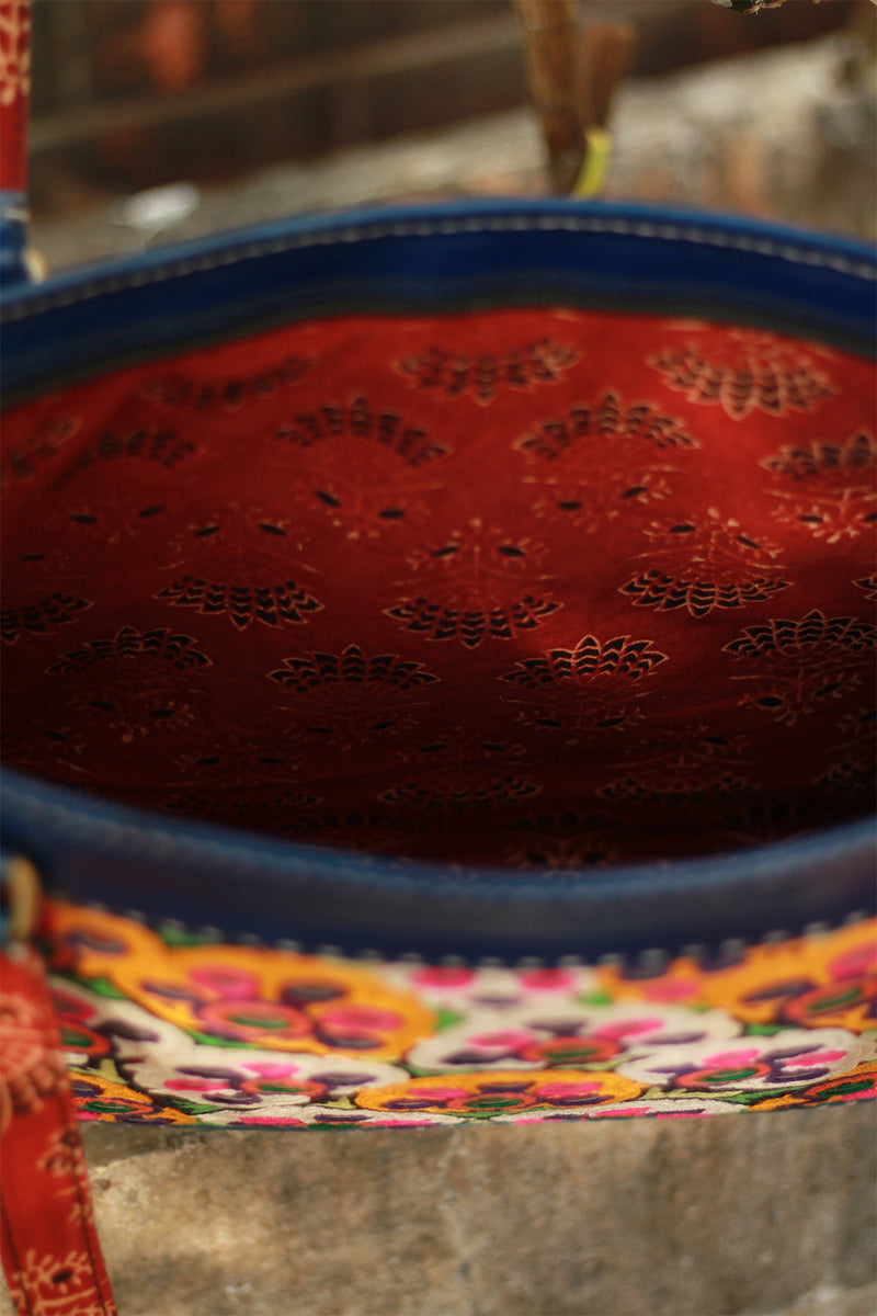 Handcrafted Kutch Leather Bag | Mirrorwork | Blue