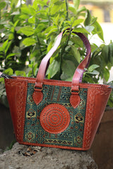 Handcrafted Kutch Leather Bag | Ajrakh