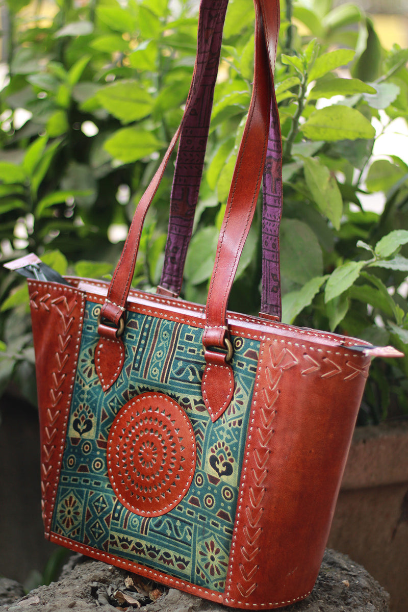 Handcrafted Kutch Leather Bag | Ajrakh