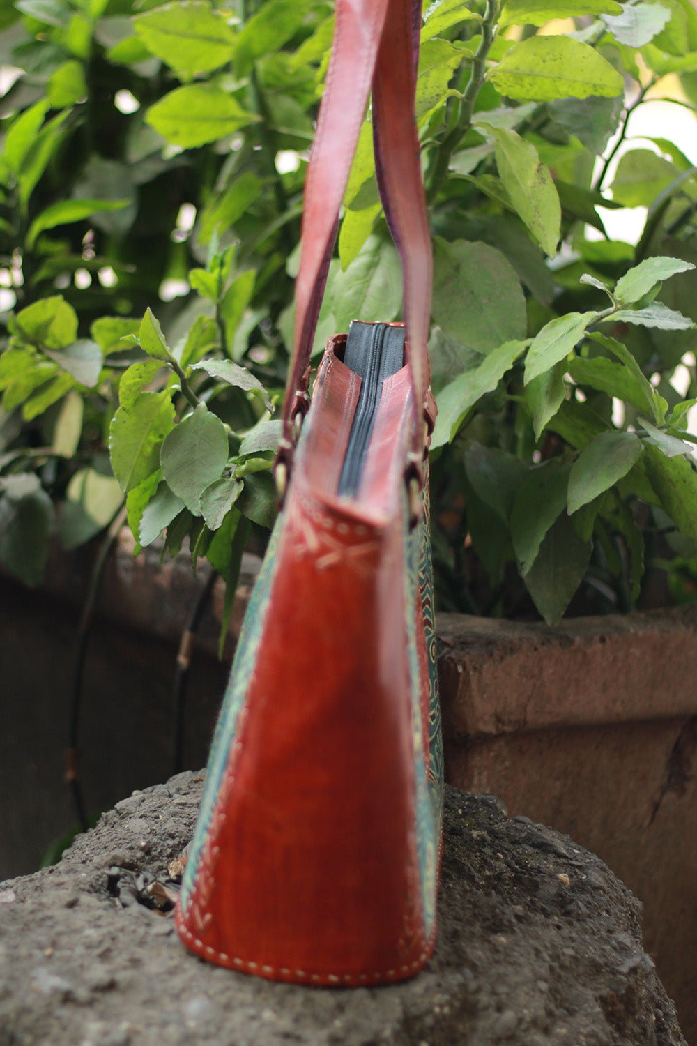 Handcrafted Kutch Leather Bag | Ajrakh