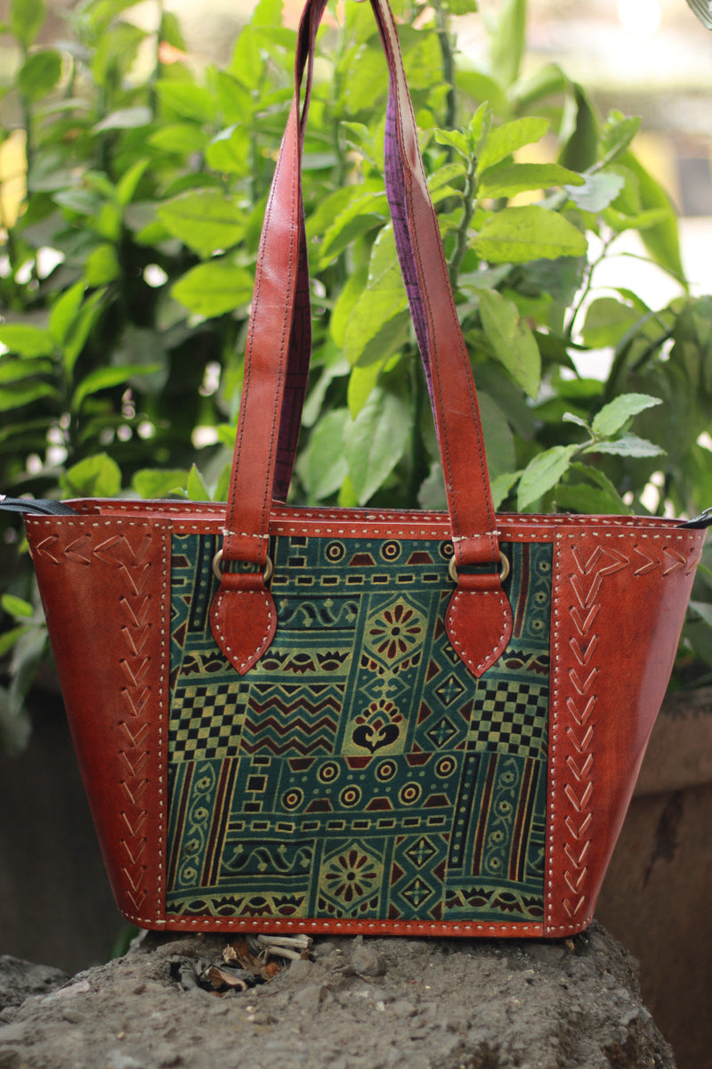 Handcrafted Kutch Leather Bag | Ajrakh