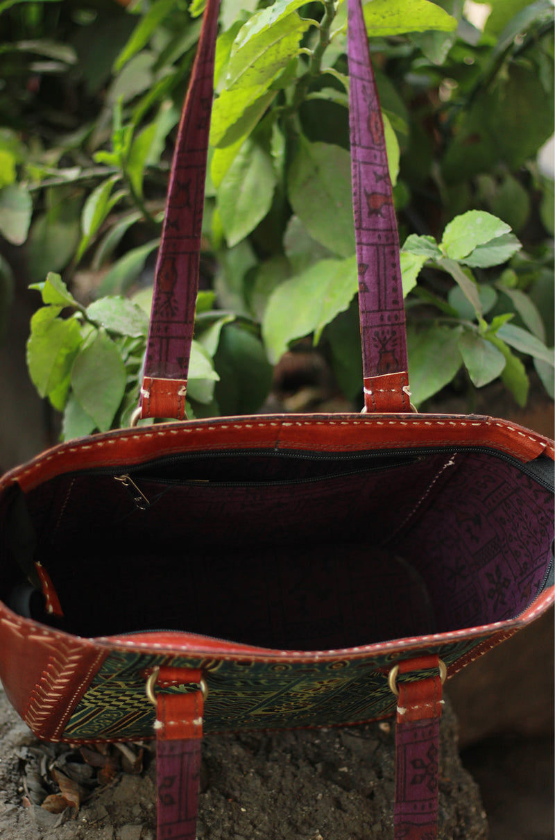 Handcrafted Kutch Leather Bag | Ajrakh