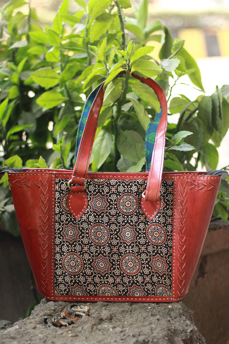 Handcrafted Kutch Leather Bag | Ajrakh