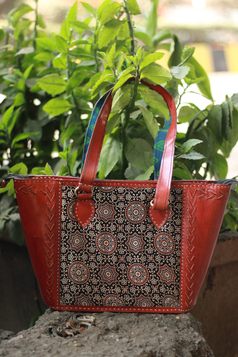 Handcrafted Kutch Leather Bag | Ajrakh