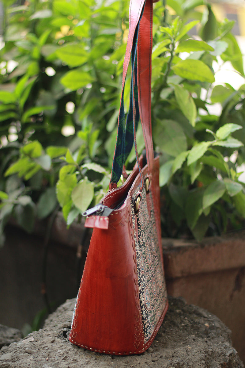 Handcrafted Kutch Leather Bag | Ajrakh