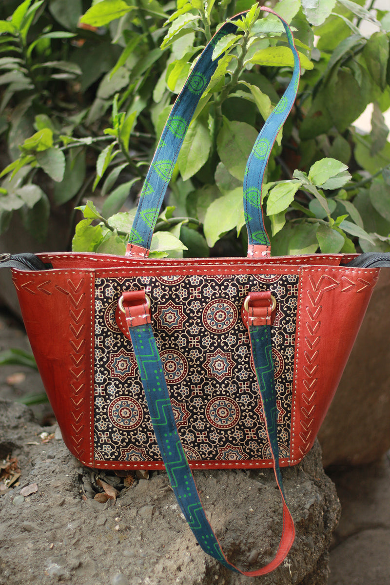 Handcrafted Kutch Leather Bag | Ajrakh