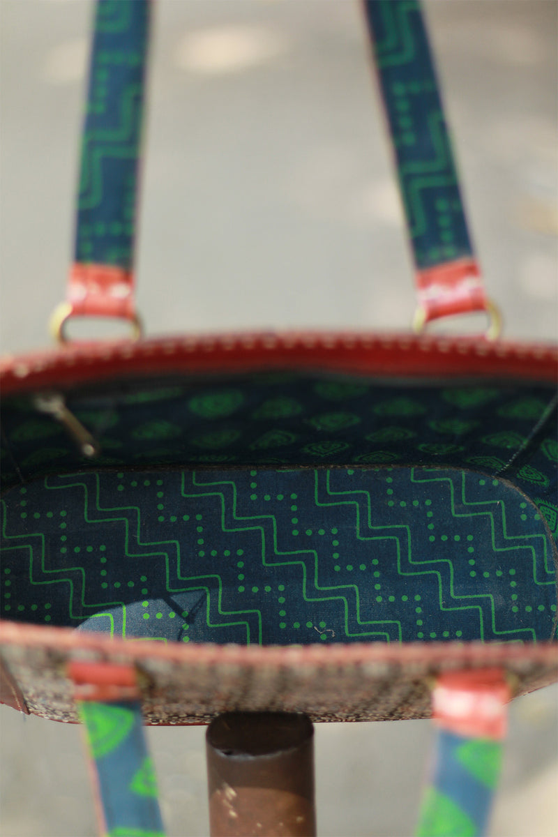 Handcrafted Kutch Leather Bag | Ajrakh