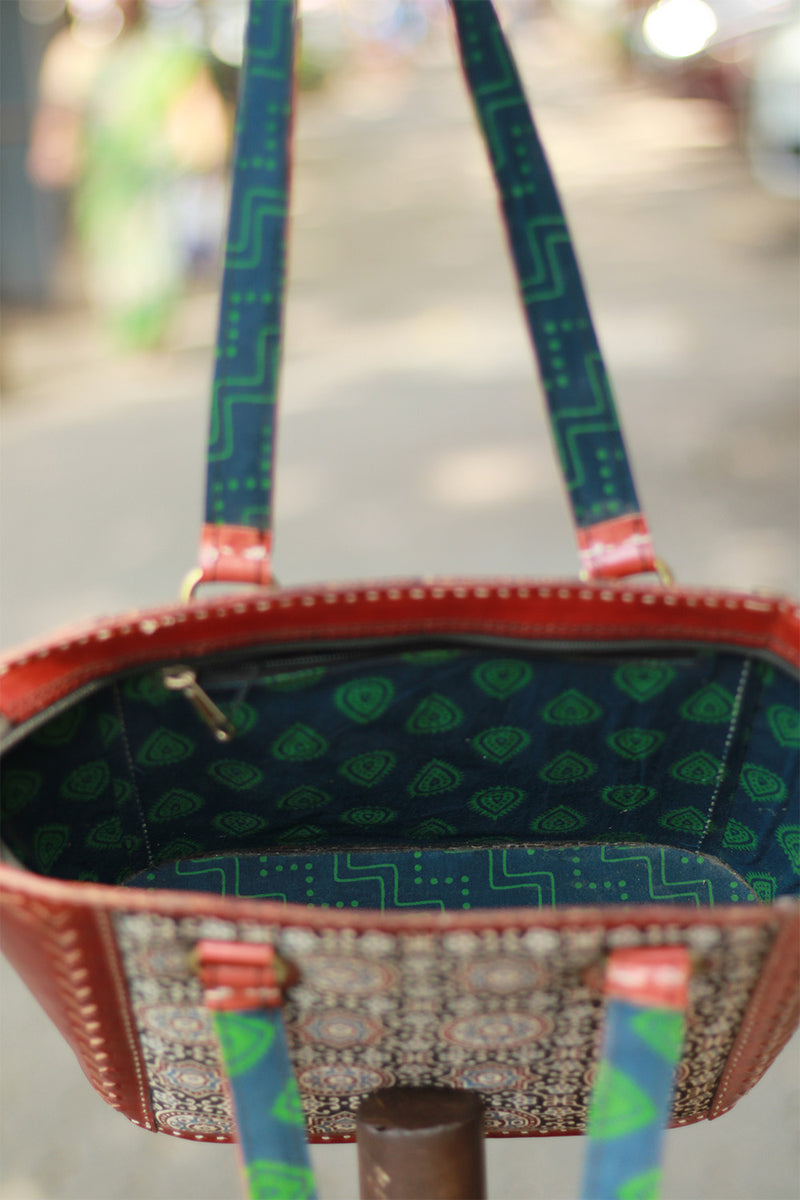 Handcrafted Kutch Leather Bag | Ajrakh