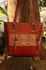 Handcrafted Kutch Leather Bag | Mirrorwork | Brown