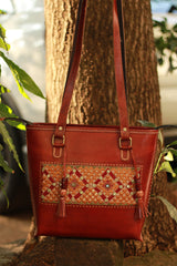 Handcrafted Kutch Leather Bag | Mirrorwork | Brown