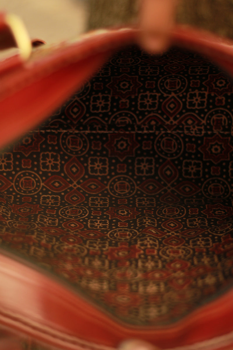 Handcrafted Kutch Leather Bag | Mirrorwork | Brown