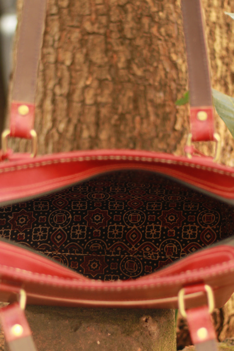 Handcrafted Kutch Leather Bag | Mirrorwork | Brown