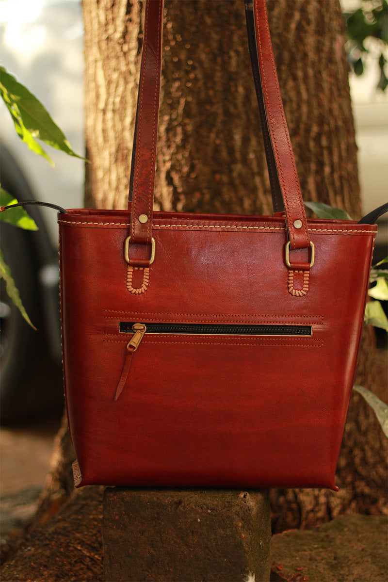 Handcrafted Kutch Leather Bag | Mirrorwork | Brown