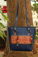 Handcrafted Kutch Leather Bag | Mirrorwork | Blue