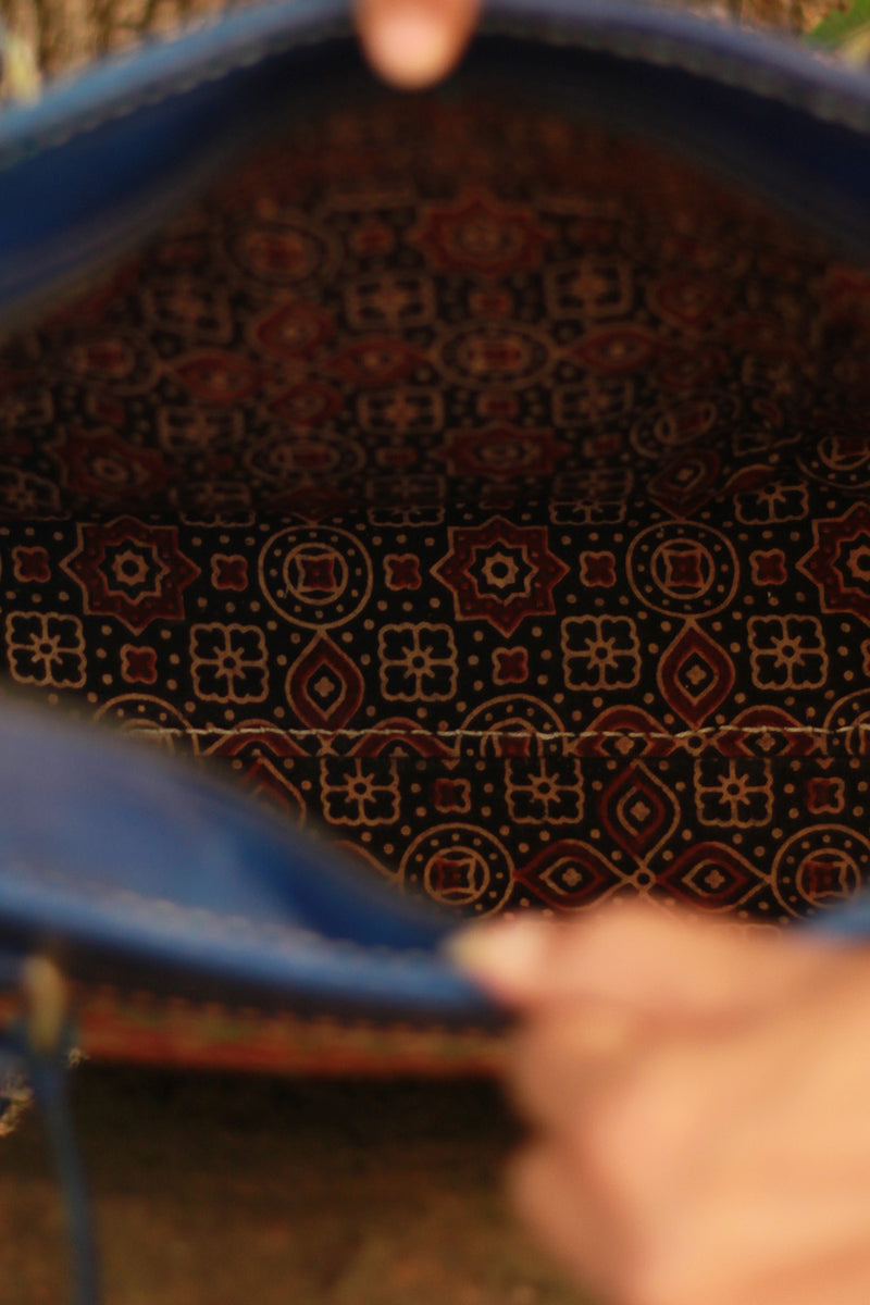 Handcrafted Kutch Leather Bag | Mirrorwork | Blue