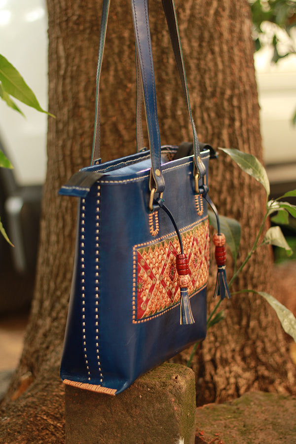 Handcrafted Kutch Leather Bag | Mirrorwork | Blue