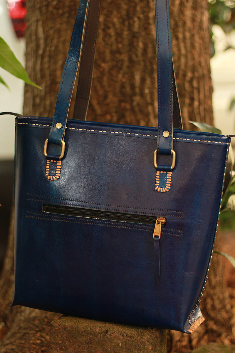 Handcrafted Kutch Leather Bag | Mirrorwork | Blue