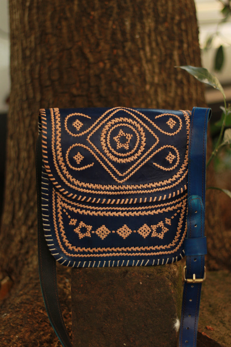 Handcrafted Kutch Leather Bag | Blue