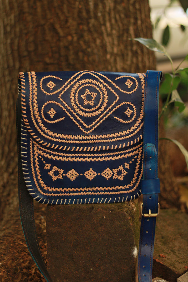Handcrafted Kutch Leather Bag | Blue