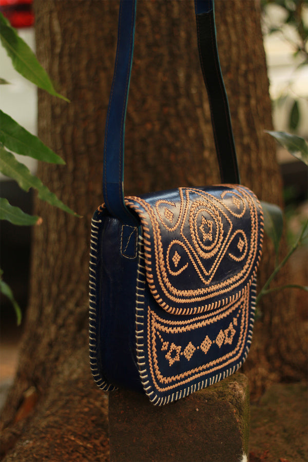 Handcrafted Kutch Leather Bag | Blue
