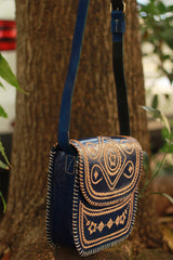 Handcrafted Kutch Leather Bag | Blue