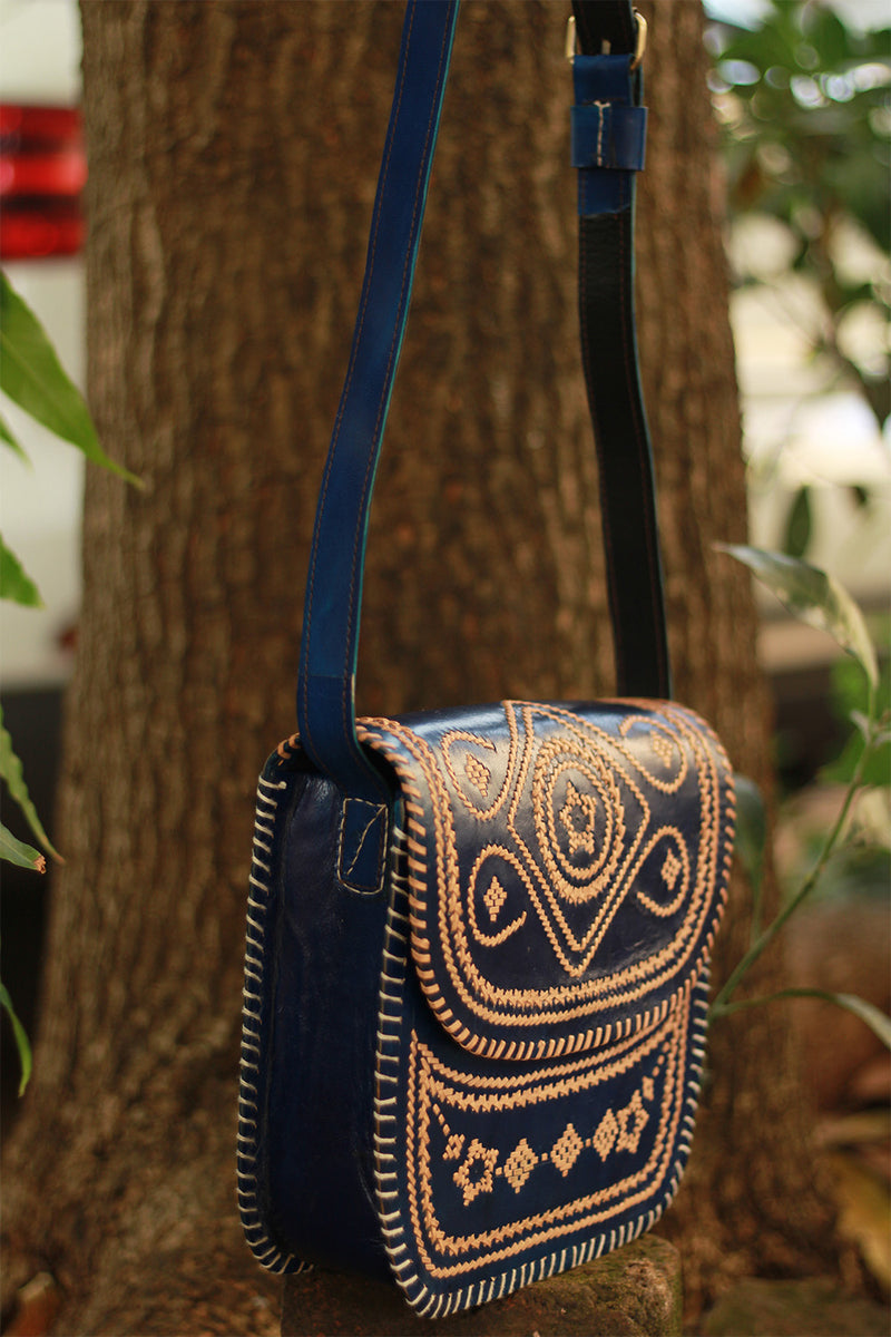 Handcrafted Kutch Leather Bag | Blue