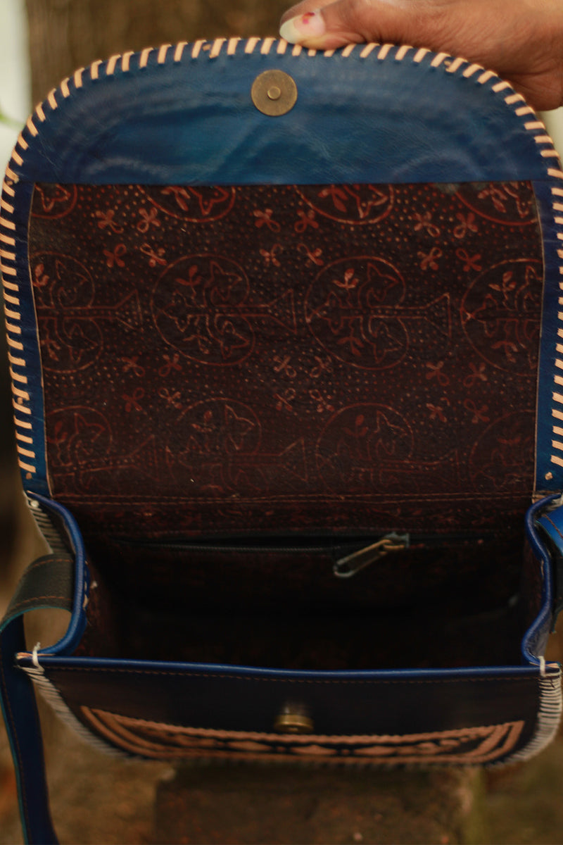 Handcrafted Kutch Leather Bag | Blue