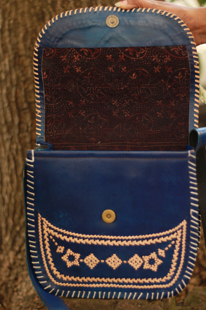 Handcrafted Kutch Leather Bag | Blue