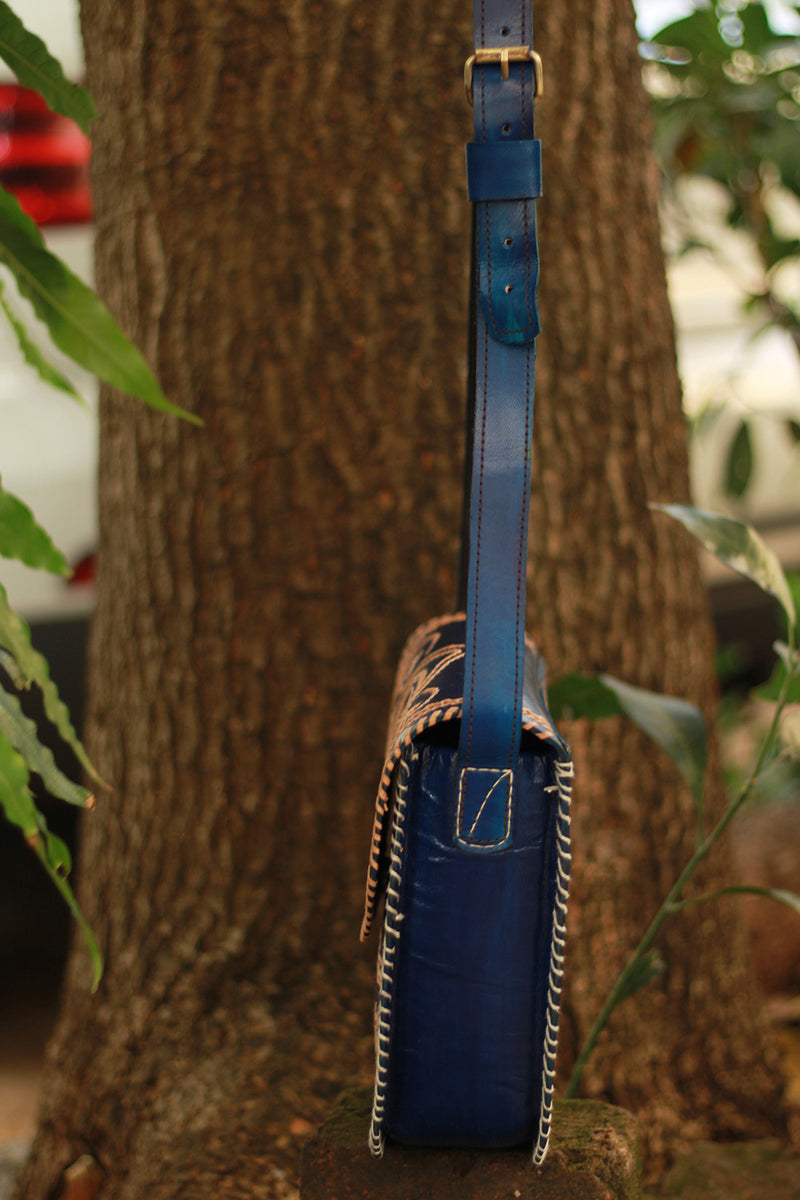 Handcrafted Kutch Leather Bag | Blue