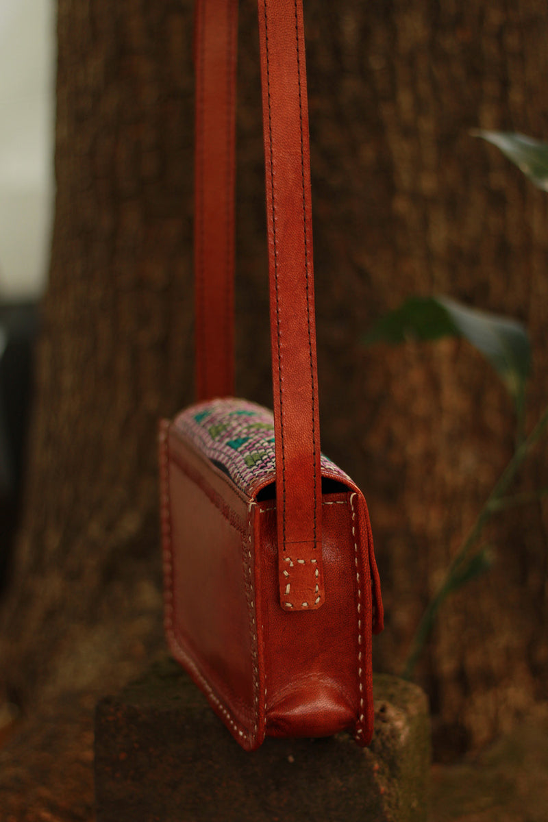 Handcrafted Kutch Leather Bag | Mirrorwork | Brown