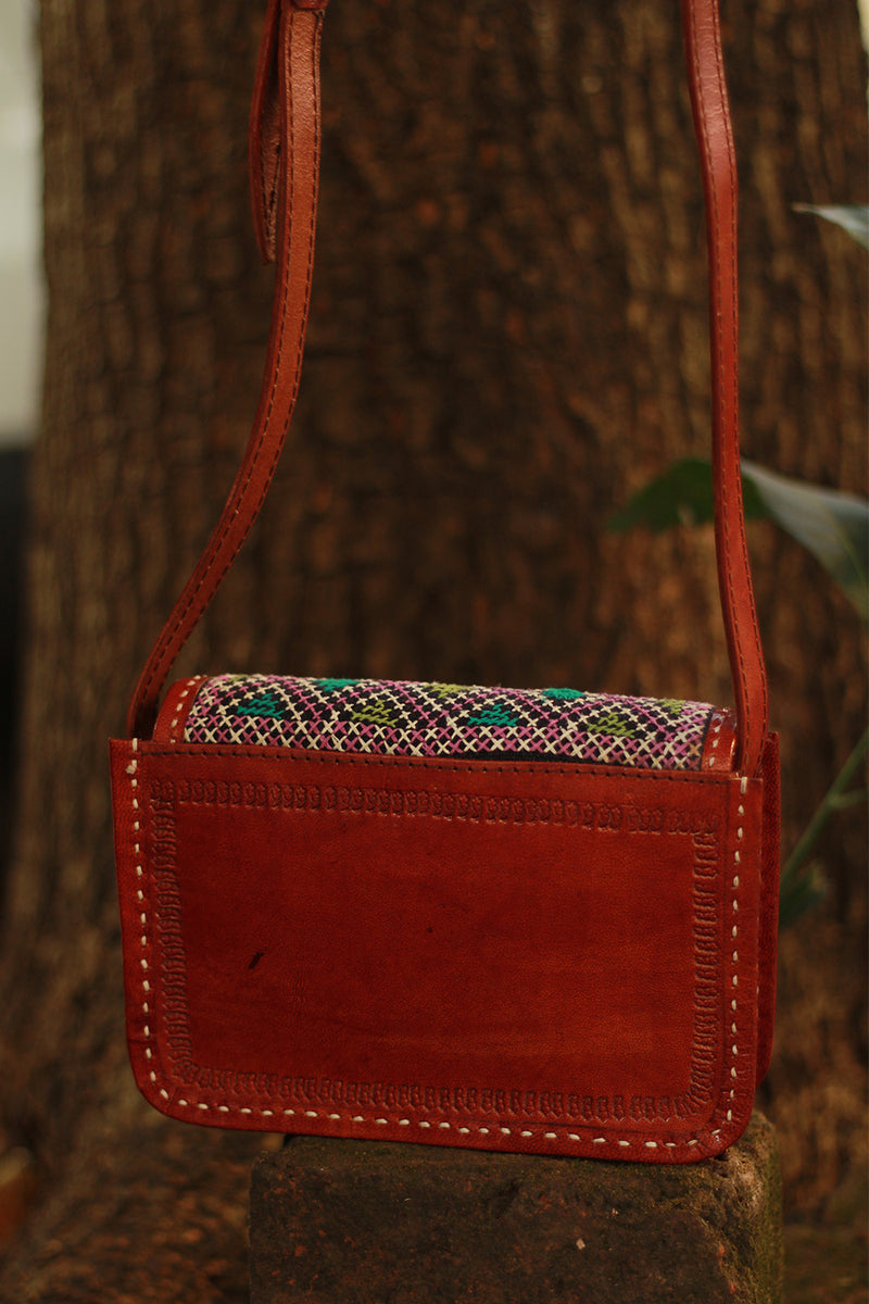 Handcrafted Kutch Leather Bag | Mirrorwork | Brown