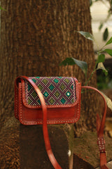 Handcrafted Kutch Leather Bag | Mirrorwork | Brown