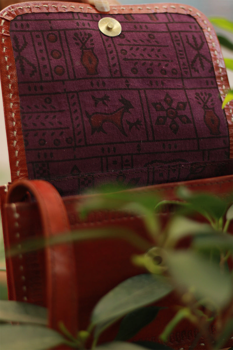 Handcrafted Kutch Leather Bag | Mirrorwork | Brown