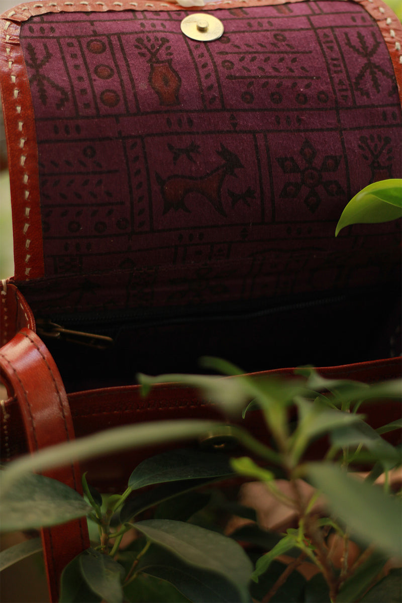 Handcrafted Kutch Leather Bag | Mirrorwork | Brown