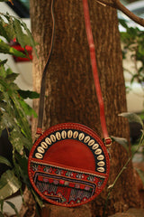 Handcrafted Kutch Leather Bag | Mirrorwork | Brown