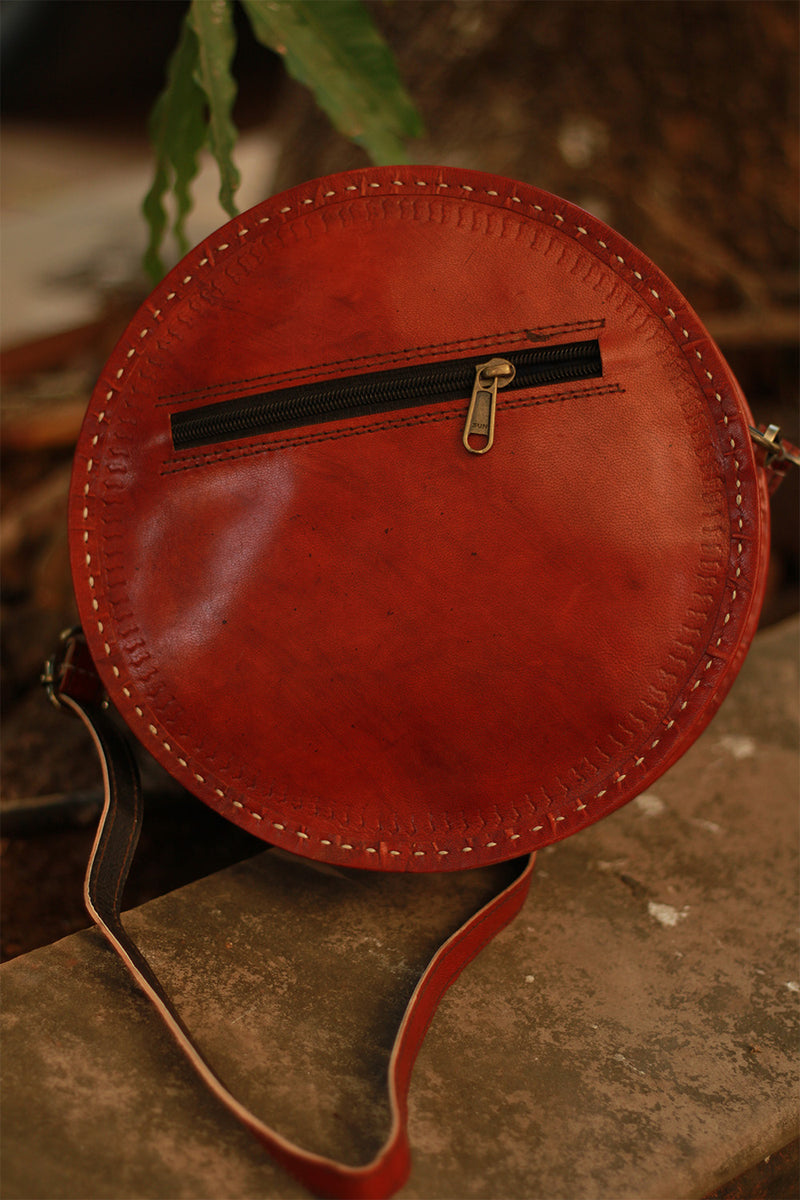 Handcrafted Kutch Leather Bag | Mirrorwork | Brown